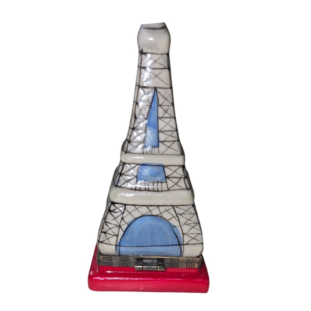 Paris Las Vegas‎ Eiffel Tower Porcelain Trinket Box Hand Painted French Flag Red